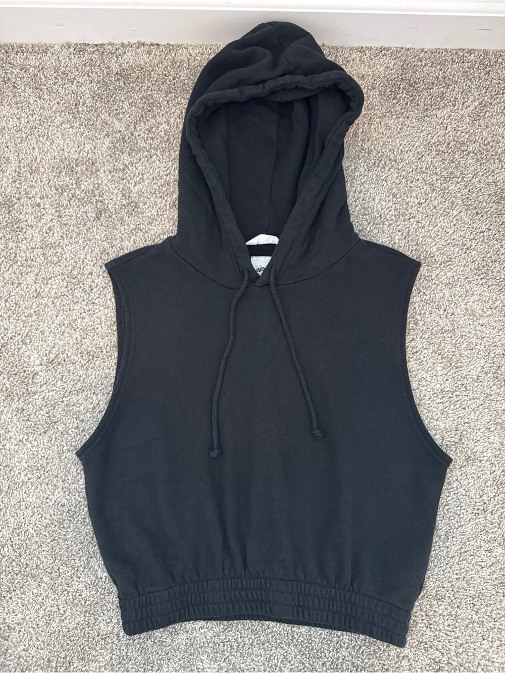 NWOT Aerie Black Sleeveless Cropped Fleece Hoodie Sweatshirt - Size Womens Small
